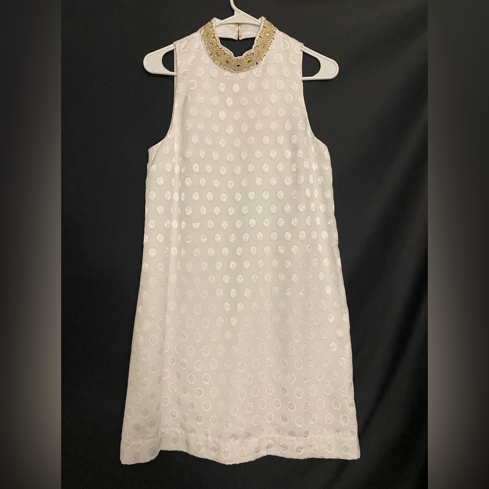Lilly Pulitzer White Dress with Metallic Gold Collar Size 4